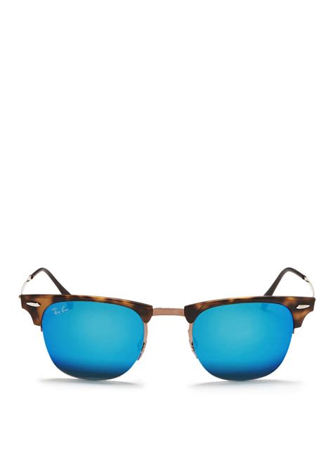 lyst ray ban clubmaster light ray titanium temple matte browline sunglasses  blue