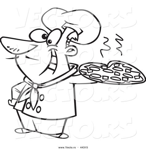 vector   happy cartoon italian chef holding  pizza pie coloring