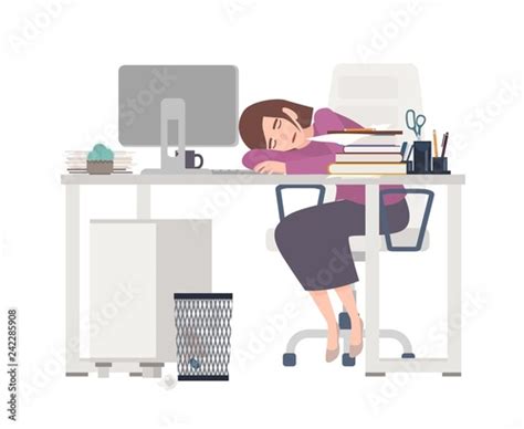 Exhausted Female Office Worker Manager Or Clerk Sitting At Desk
