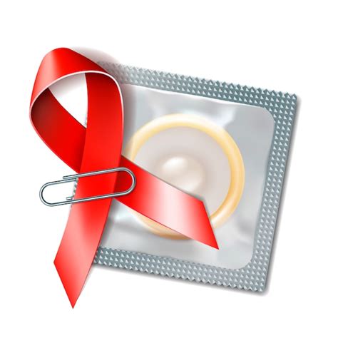 Premium Vector Red Awareness Ribbon With Condom On White Background