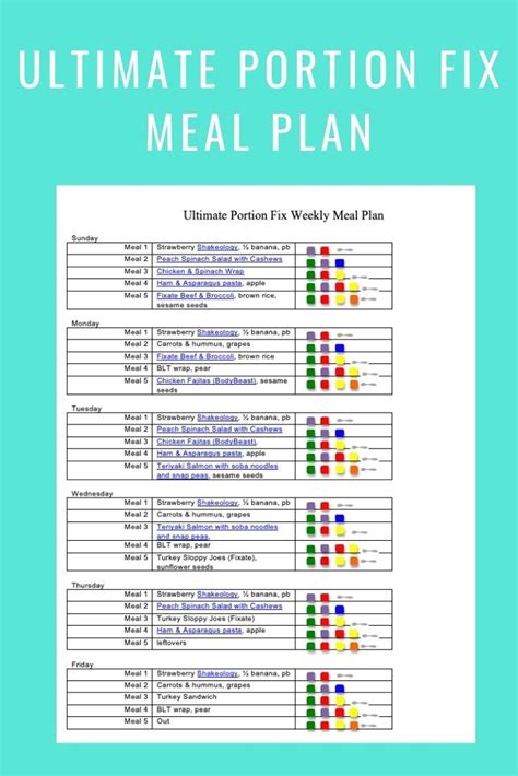 weekly menu ultimate portion fix meal plan whats