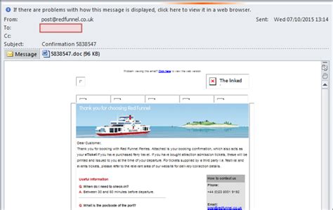 Red Funnel Ferries Confirmation Scam Emails Beware