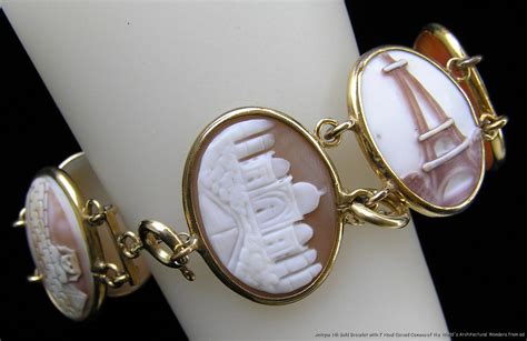 14k Gold W 7 Cameo Bracelet Architecture 7 Wonders Of The World Cameo