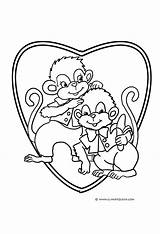 Coloring Pages Valentine Hearts Two Drawing Flowers Small Big Heart Monkeys Monkey Valentines Flower Friends Holding Butterflies Cute Printable Adults sketch template