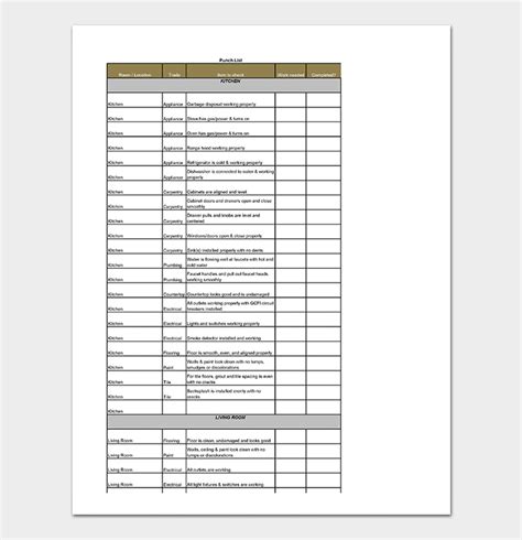 punch list template  word excel  format