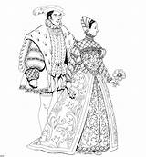 Coloring Renaissance Pages Historical Fashion Color Clothing Costumes Medieval Costume History Print Period Popular sketch template