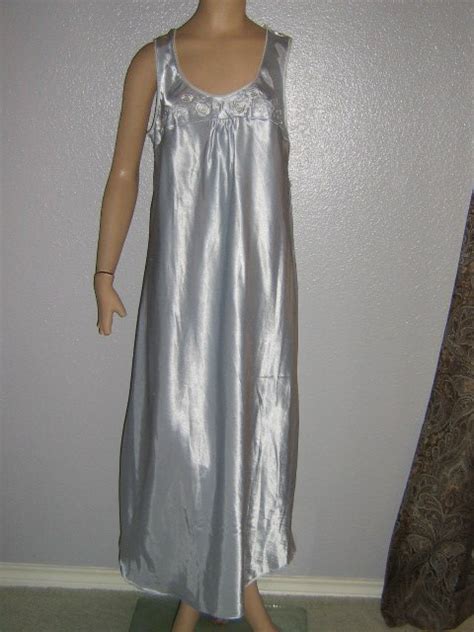 Adonna Vintage Nightgown Satin Sleeveless Shimmery Blue M Long