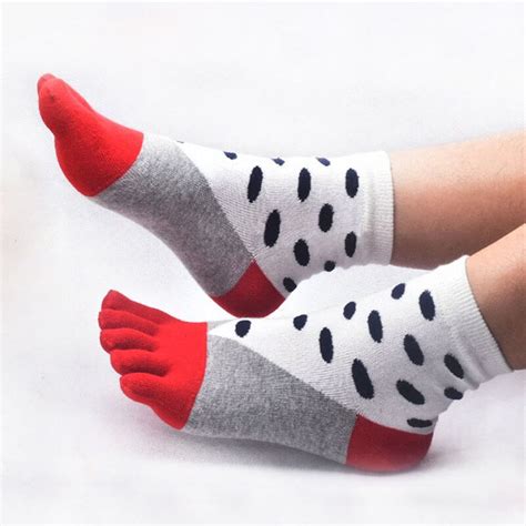 patchwork polka dots toe socks women 2017 novelty happy socken female