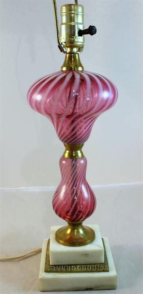 15 Fenton Cranberry Opalescent Swirl Glass Table Lamp