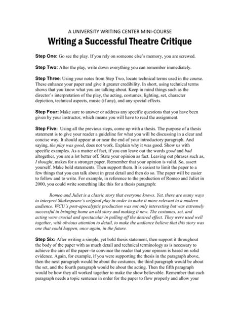 exampl   play critique writing  successful theatre critic