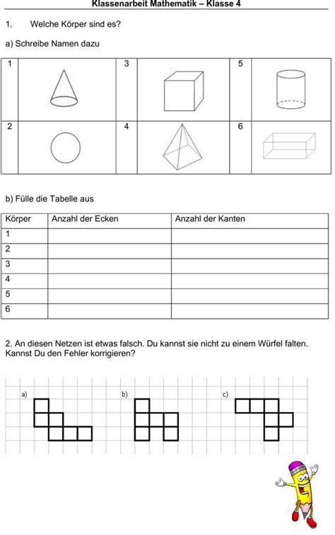 klassenarbeit zu koerper und volumen klassenarbeiten