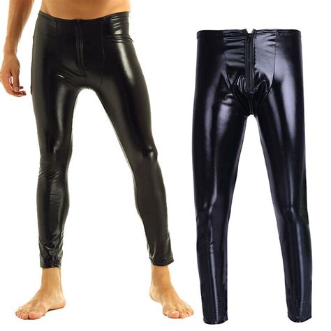 sexy mens wet look leggings sexy bulge pouch trousers long