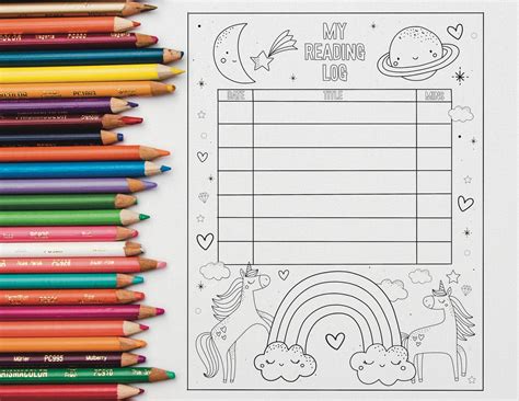 printable  pack kids coloring reading log instant  etsy