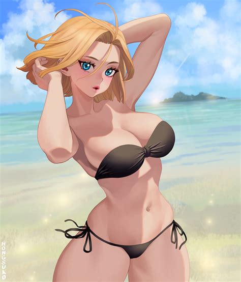 Rule 34 Android 18 Beach Big Breasts Bikini Blonde Hair