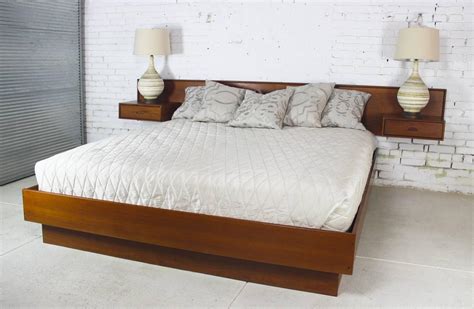 modern platform bed  attached nightstands