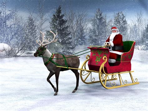 reindeer pulling  sleigh  santa claus stock photo image