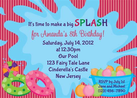 pool party birthday party invitations templates