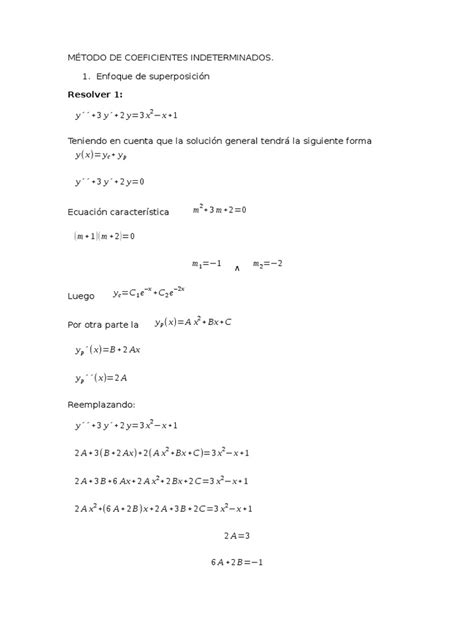 método de coeficientes indeterminados ecuaciones diferenciales