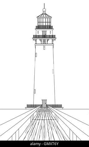 lighthouse outline drawing isolated  white vector illustration eps