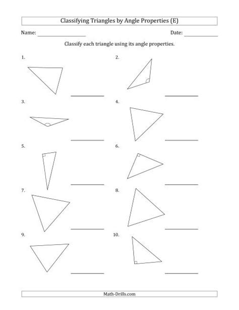 Classifying Triangles By Angle Properties E