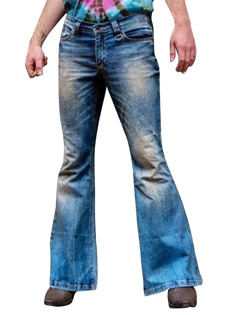 cvlife mens vintage  bell bottom jeans retro mid rise flare denim