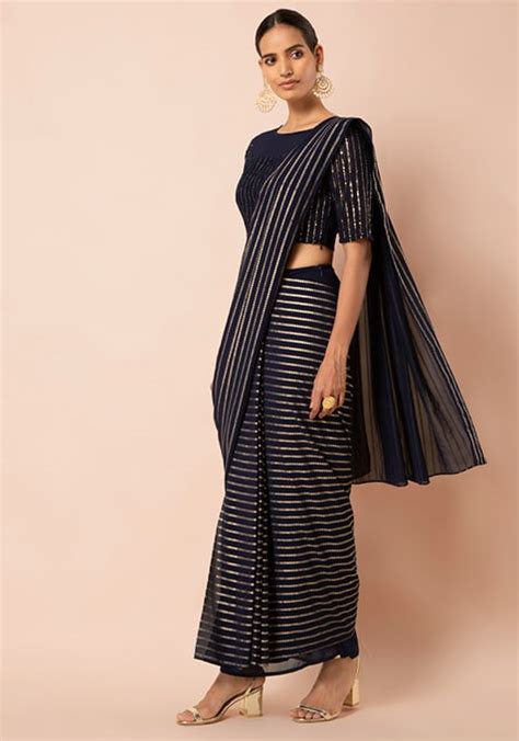 buy women navy foil striped sari skirt sari skirts indya