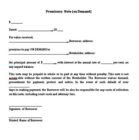 promissory note sample template notes template business letter
