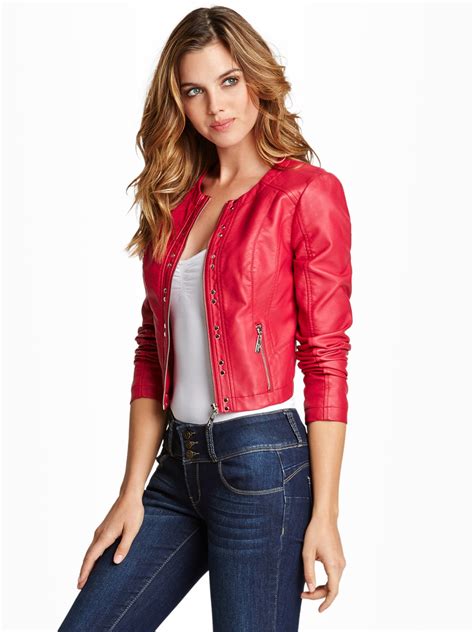 guess women s jorgina cropped faux leather jacket ebay