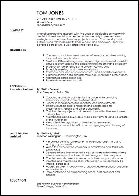 contemporary executive assistant resume template resume