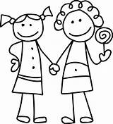 Friendship Outline Girls Drawing Familyfriendlywork Wecoloringpage Holding sketch template
