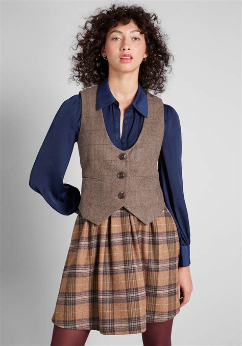 modcloth sophisticated ways tweed vest brown modcloth form fitting clothes tweed vest