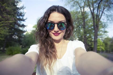 Attractive Beautiful Young Woman Taking Selfie Stock Image Image Of