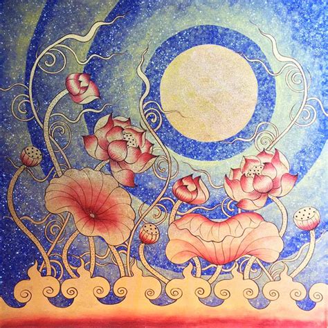 Lotus Flower Wall Art Under Thai Golden Moon Royal Thai Art