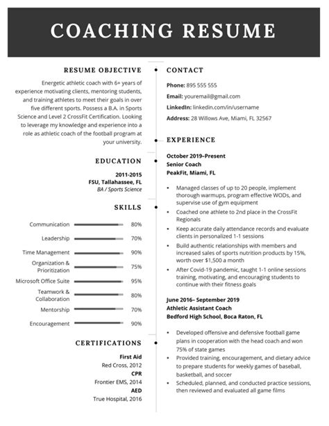 coaching resume   writing guide resume genius