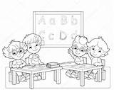 Coloring Classroom Kids Children Book Exercises Happy Illustration Stock Draw sketch template