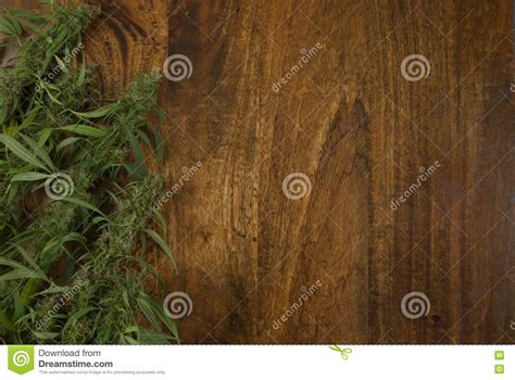 close  van de bloeiende installaties van het cannabis sativa onkruid op houten achtergrond met