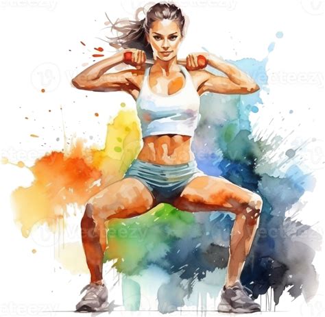 fit girl doing workout concept fitness sport watercolor hand drawn