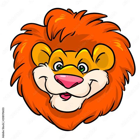 lion funny head red mane emblem cartoon illustration isolated image