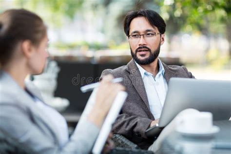 conducting informal interview  applicant stock photo image