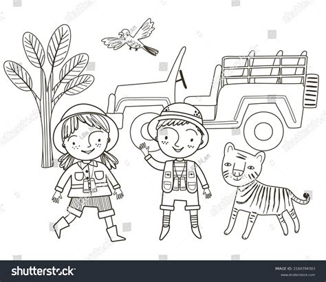 coloring page kids tiger safari truck stock vector royalty
