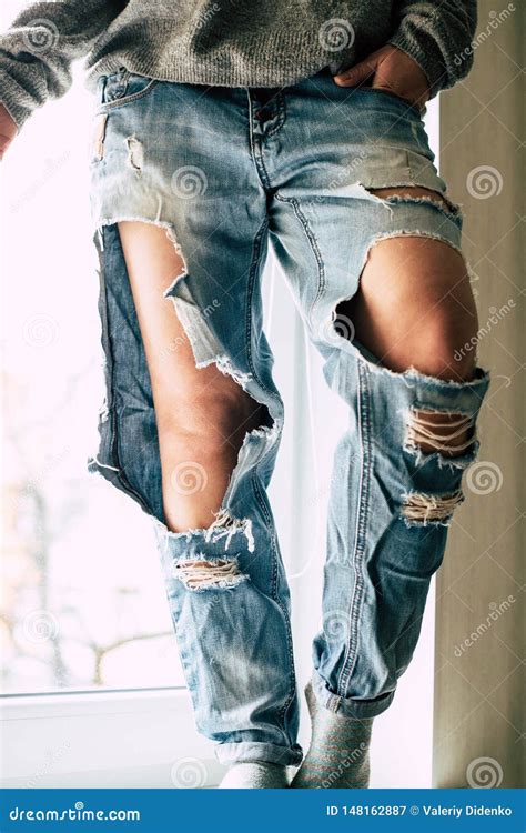 torn jeans on the girl stock image image of ripped 148162887