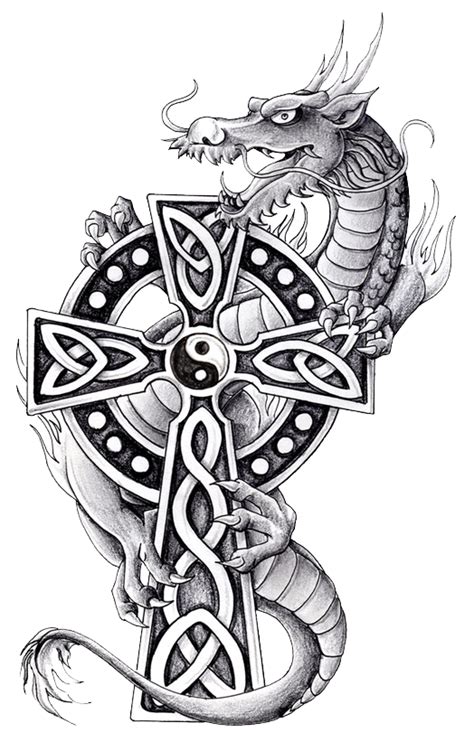 Dragon With Celtic Cross And Yin And Yang Celtic Dragon Tattoos