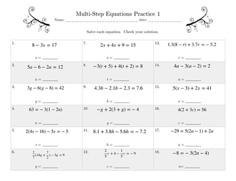 multi step equations practice  teaching resources