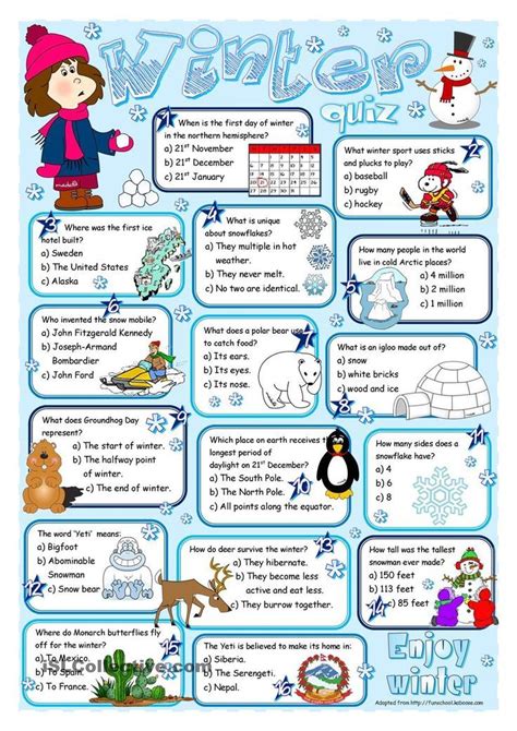 winter quiz christmas worksheets quiz english activities