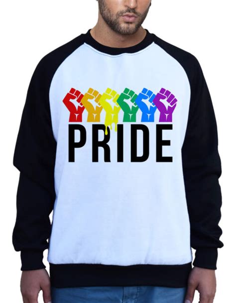 men s rainbow pride protest fist white raglan sweatshirt lesbian