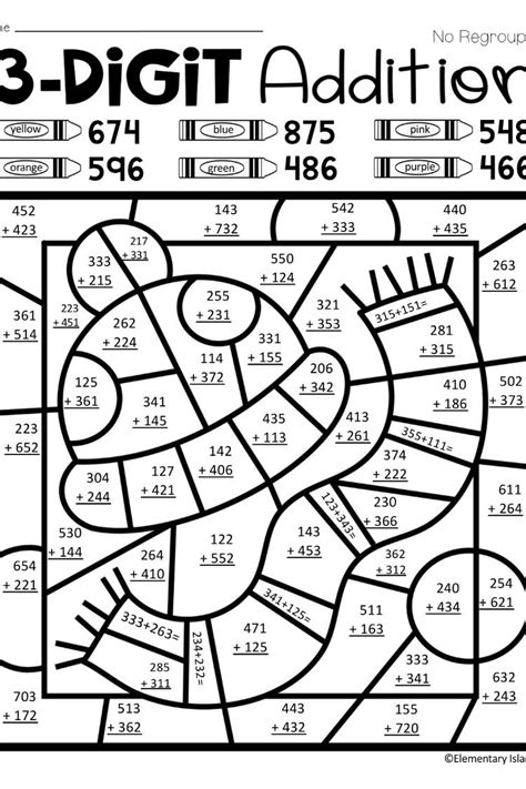 double digit addition color  number sketch coloring page