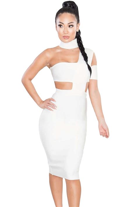 Stylish White Sexy Choker Neck Cut Out Bandage Party Dress