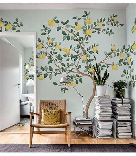 vibrant yellow lemon tree wall mural decor homebnc