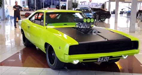 blown hemi powered  dodge charger sublime green dodge muscle cars mopar cars custom muscle