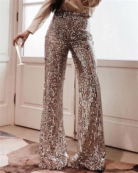 glitter high waist bell bottomed sequins pants  discover hottest trend fashion  chicme